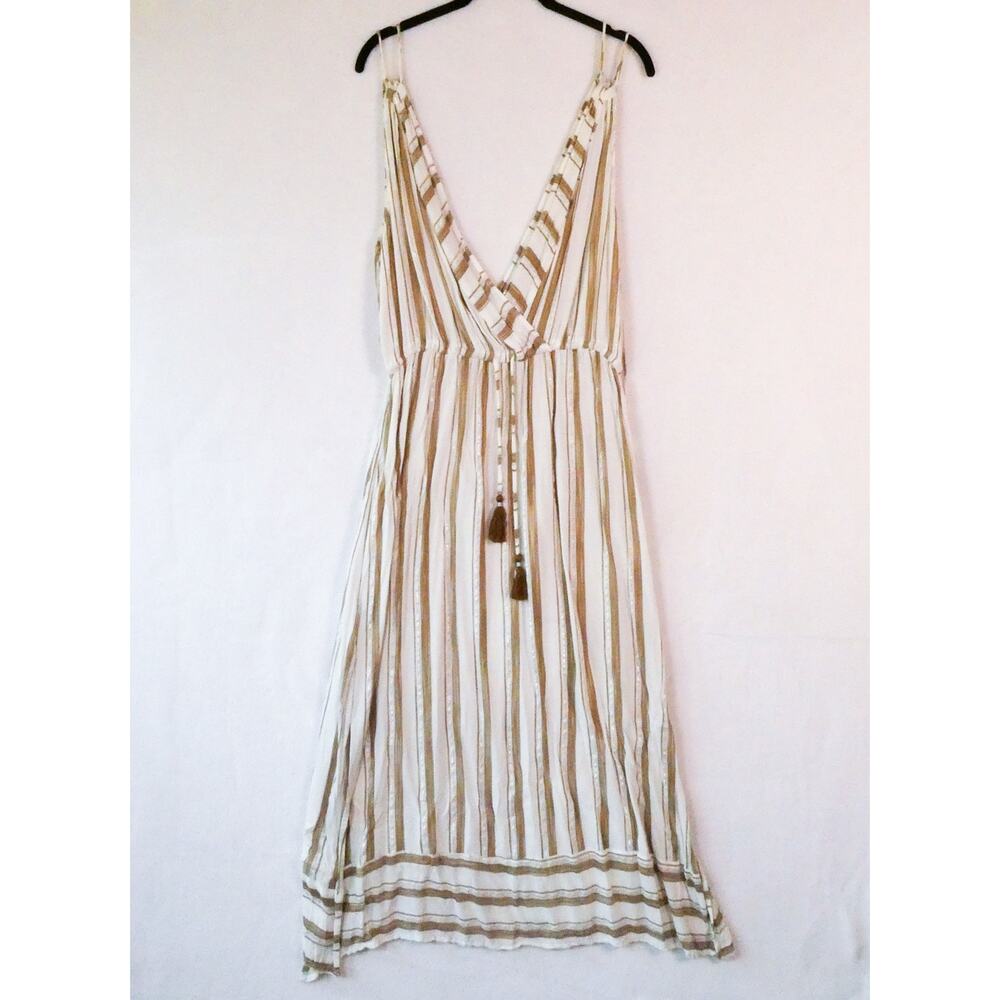Blue Island Brown Silver Maxi Dress Size L Gauze Beach Goddess Cover Up Glam